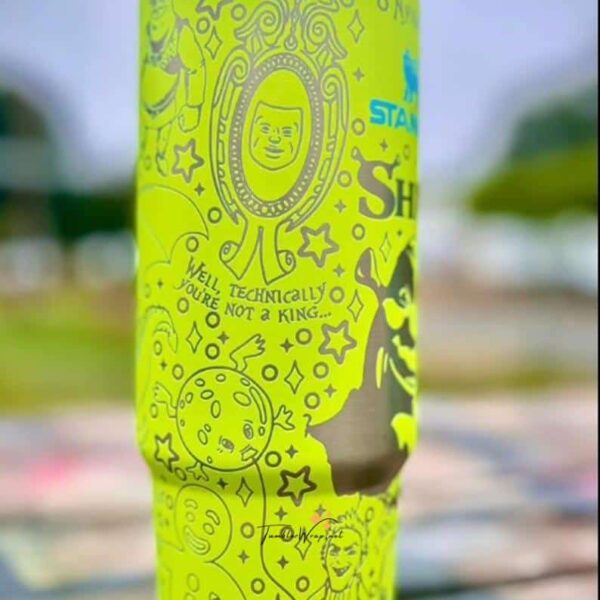 Vibrant neon yellow peace-themed SVG illustration on tumbler.