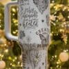 Inspirational gift mug with Bible verses and floral artwork.