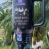 Stylish drink tumbler with peace and empowerment-themed artwork for women.