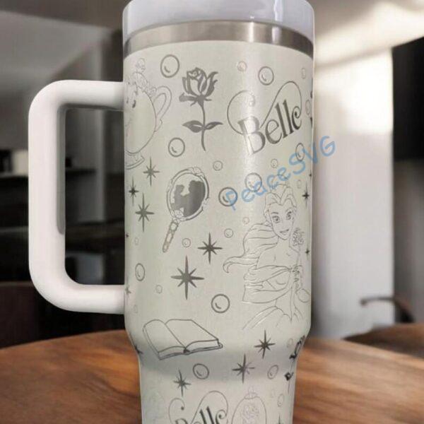 Alternative view of Laser Engraved Beauty and the Beast Tumbler 40oz Princess Rose Cup Insulated Hot And Cold