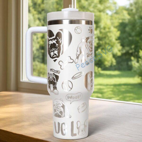 Alternative view of Custom Pug 40oz tumbler laser Engraved, Handle Stainless Steel Tumbler