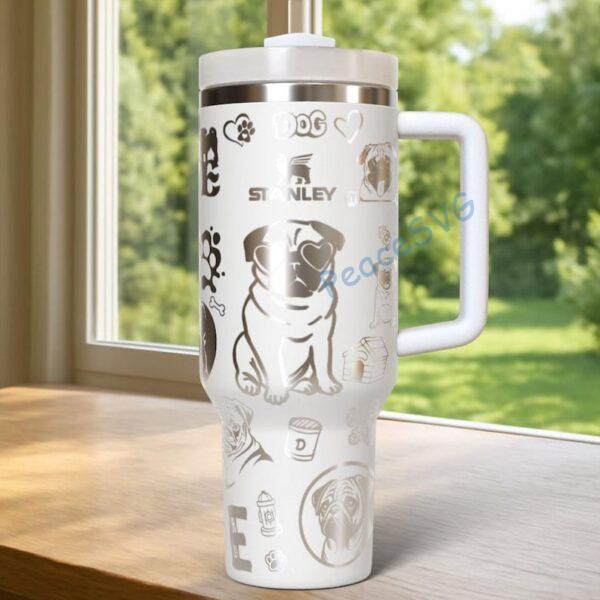 Custom Pug 40oz tumbler laser Engraved, Handle Stainless Steel Tumbler