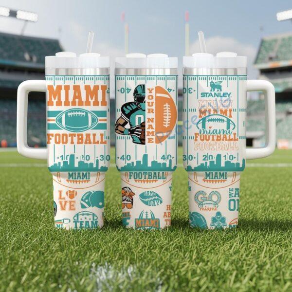 Personalized Miami Football 40oz Stainless Tumbler With Handle, Printed Football Game Day Mug