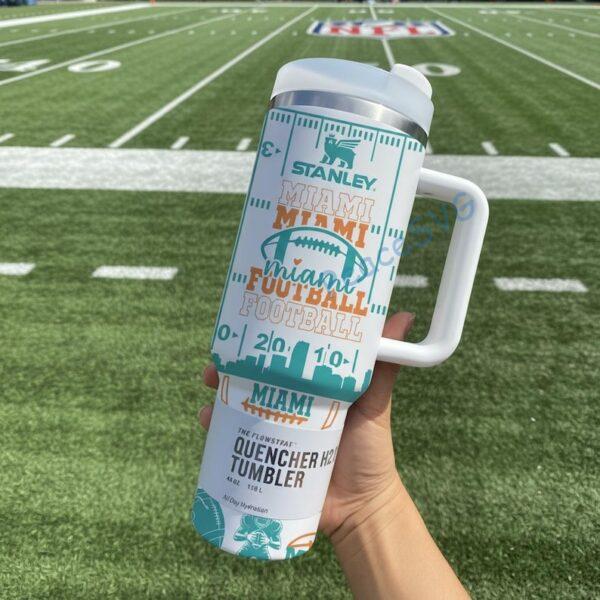Alternative view of Custom Name Miami Football 40oz Stainless Tumbler With Handle, Printed Football Game Day Mug