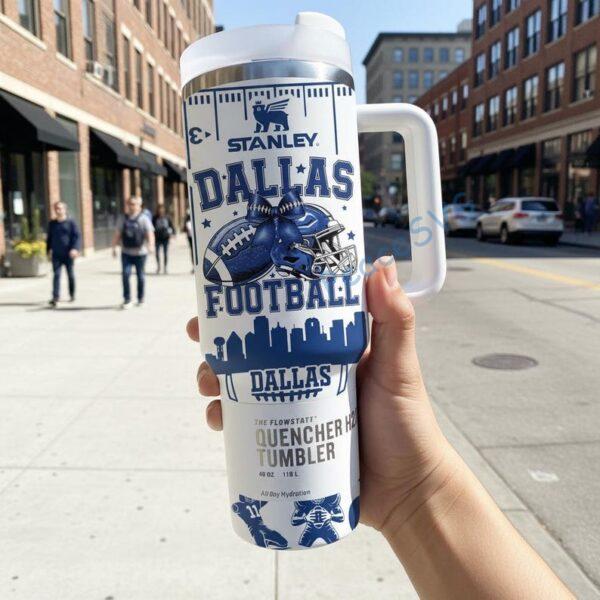 Personalized Dallas Football 40oz Stainless Tumbler With Handle, Printed Football Game Day Mug