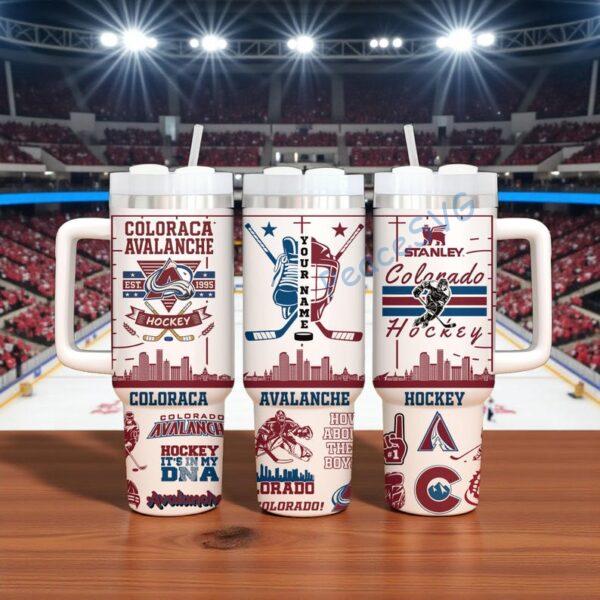 Personalized Colorado Avalanche Hockey 40oz Tumbler With Handle, Hockey Gift For Fan