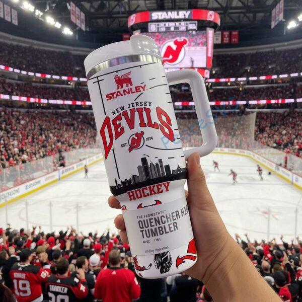 Custom Name New Jersey Devils Hockey 40oz Tumbler With Handle, Hockey Gift For Fan