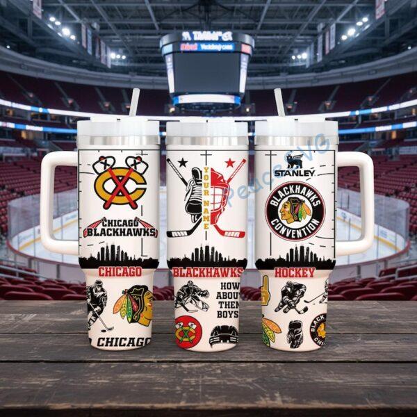 Alternative view of Custom Name Chicago Hockey 40oz Tumbler With Handle, Vegas Hockey Gift For Fan