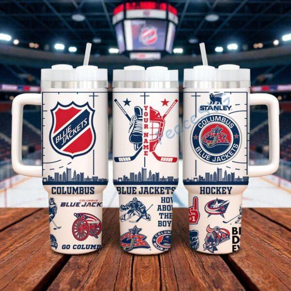 Personalized Columbus Blue Jackets 40oz Tumbler With Handle, Hockey Fan Gift
