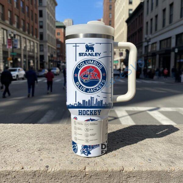 Alternative view of Custom Name Columbus Blue Jackets 40oz Tumbler With Handle, Hockey Fan Gift