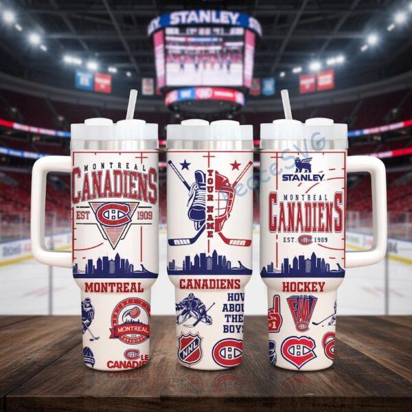 Custom Name Montreal Canadiens Jackets 40oz Tumbler With Handle, Ice Hockey Fan Gift