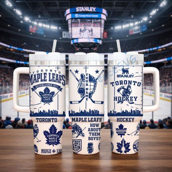Personalized Toronto Maple Leafs Looney Hockey 40oz Tumbler With Handle, Ice Hockey Fan Gift