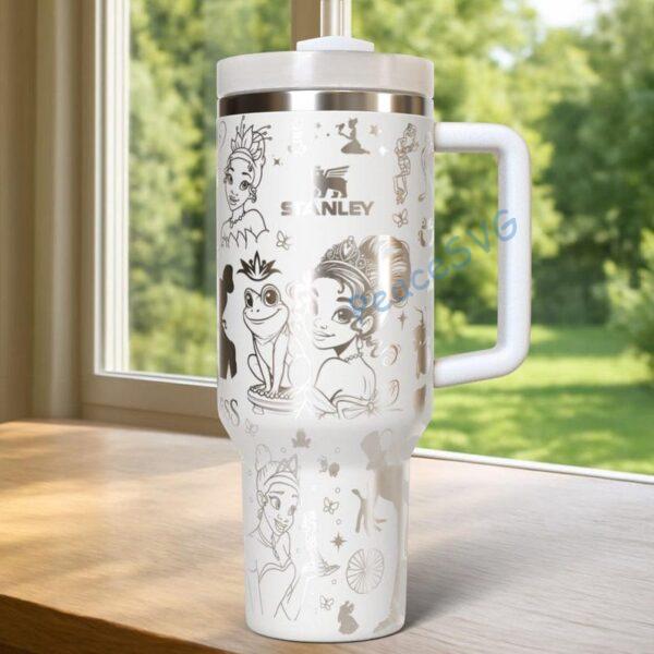 Custom Princess and Frog 40oz tumbler laser Engraved, Handle Stainless Steel Tumbler