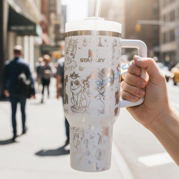 Laser Engraved Princess and Frog 40oz tumbler , Handle Stainless Steel Tumbler