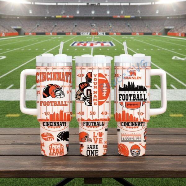 Custom Name Cincinnati 40oz Stainless Tumbler With Handle, Printed Football Game Day Mug