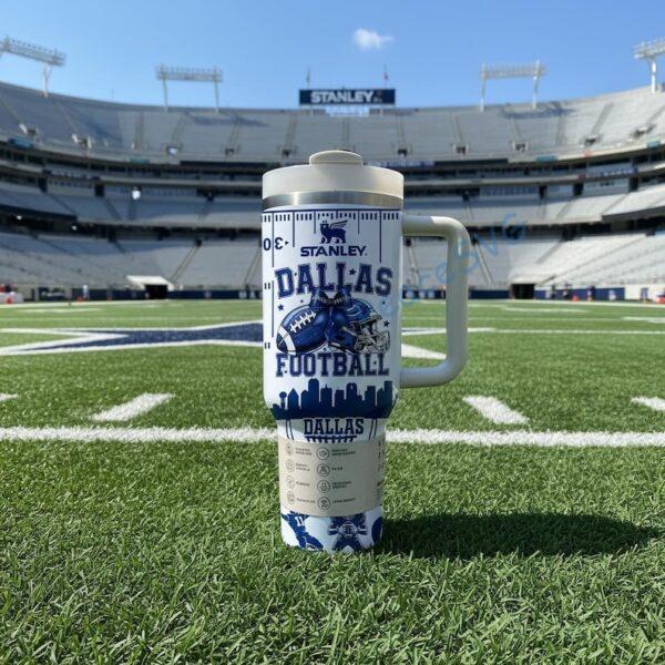 Alternative view of Custom Name Dallas Football 40oz Stainless Tumbler With Handle, Printed Football Game Day Mug