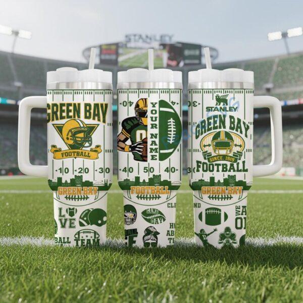 Alternative view of Personalized Green Bay Football 40oz Stainless Tumbler With Handle, Football Gift