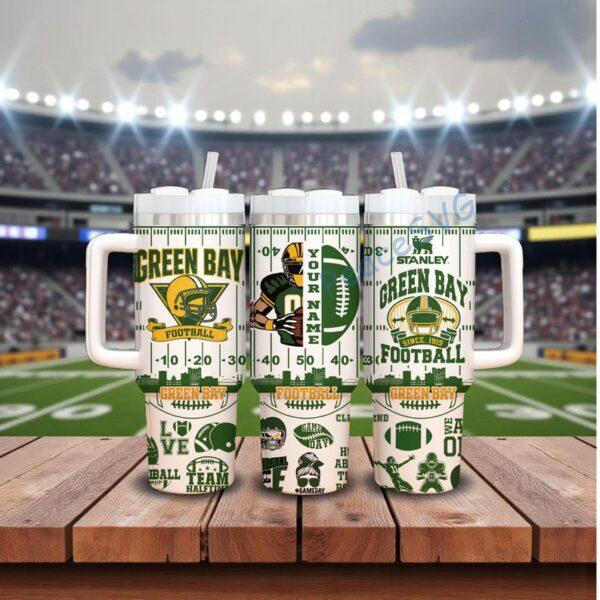 Personalized Green Bay Football 40oz Stainless Tumbler With Handle, Football Gift