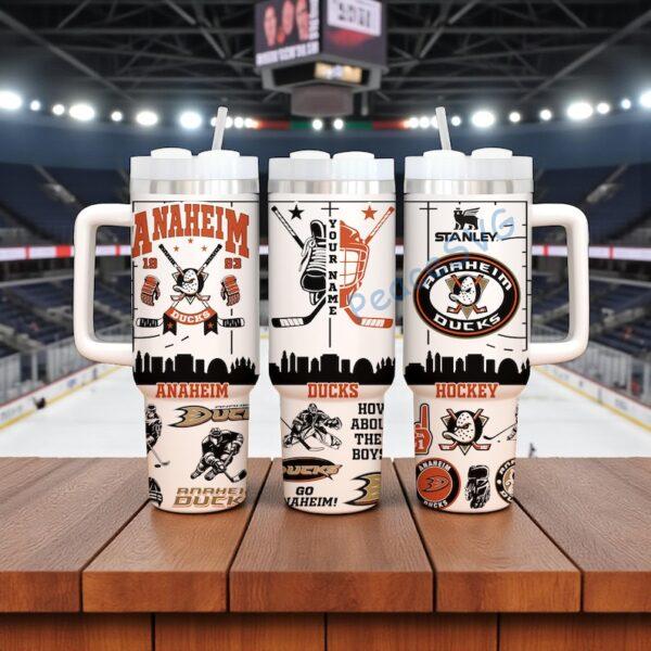 Custom Name Anaheim Mighty Ducks Hockey 40oz Tumbler With Handle, Hockey Gift For Fan
