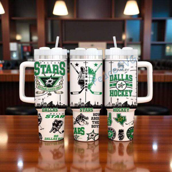 Custom Name Dallas Stars Hockey 40oz Tumbler With Handle, Hockey Gift For Fan
