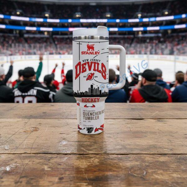 Alternative view of Custom Name New Jersey Devils Hockey 40oz Tumbler With Handle, Hockey Gift For Fan