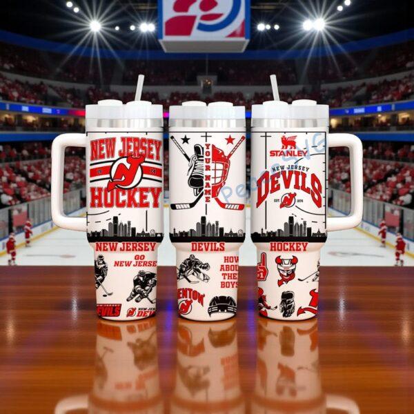 Personalized New Jersey Devils Hockey 40oz Tumbler With Handle, Hockey Gift For Fan