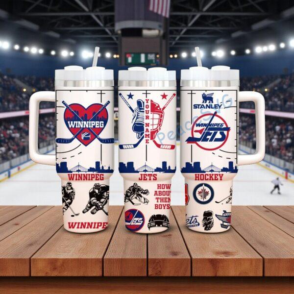 Alternative view of Custom Name Winnipeg Jets 40oz Tumbler With Handle, Hockey Gift For Fan