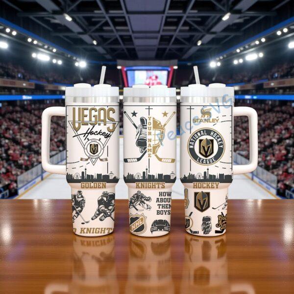 Custom Name Golden Knights 40oz Tumbler With Handle, Vegas Hockey Gift For Fan
