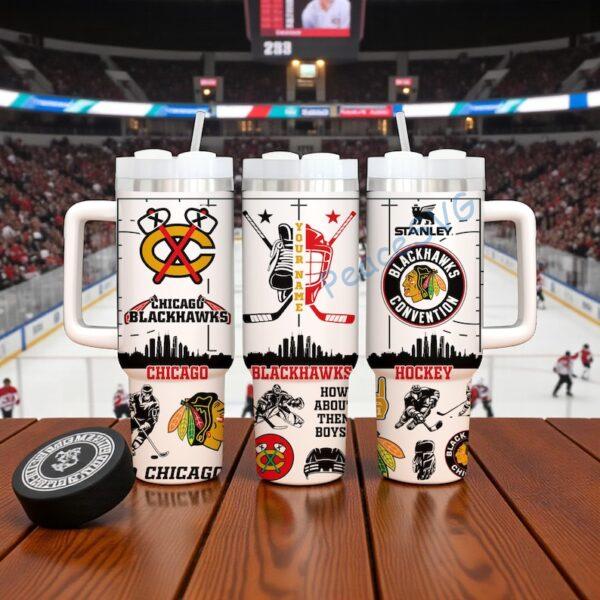 Custom Name Chicago Hockey 40oz Tumbler With Handle, Vegas Hockey Gift For Fan