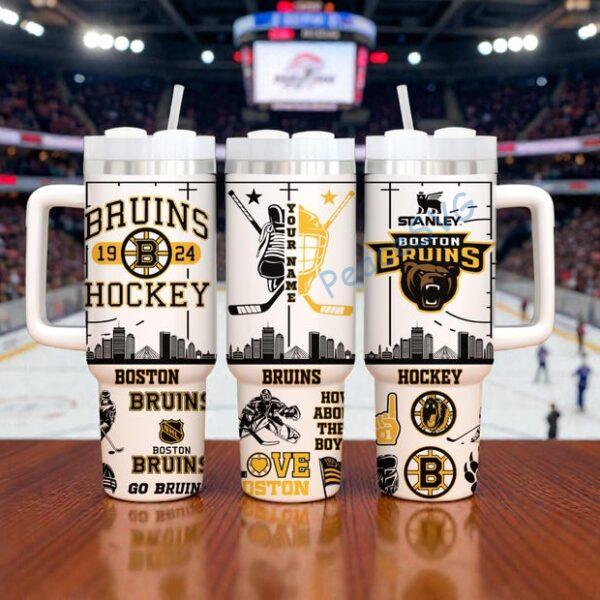 Personalized Boston Bruins Hockey 40oz Tumbler With Handle, Boston Fan Gift