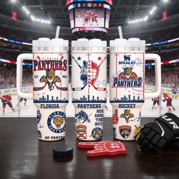 Custom Name Florida State Panthers 40oz Tumbler With Handle, Ice Hockey Fan Gift