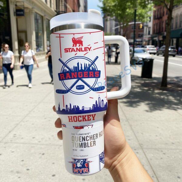 Personalized New York Rangers 40oz Tumbler With Handle, Ice Hockey Fan Gift