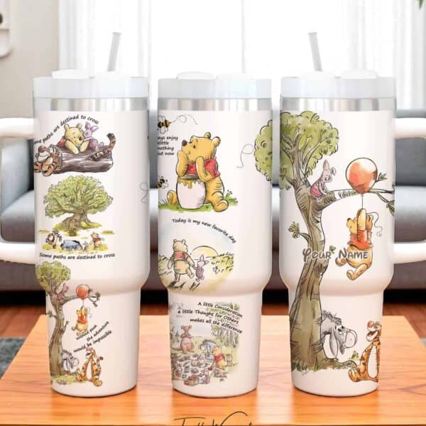 Personalized Winnie the Pooh 40oz Tumbler Stainless Steel Insulated Cup Custom Pooh Gift