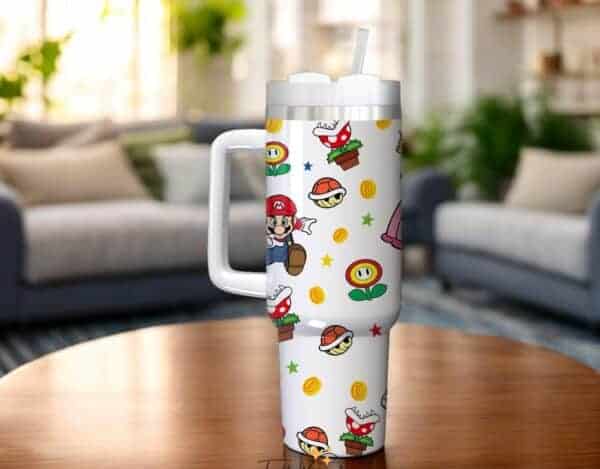 Alternative view of Custom Super Mario 40oz Tumbler With Lid and Straw Insulated Hot or Cold
