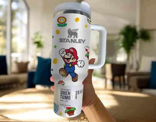 Custom Super Mario 40oz Tumbler With Lid and Straw Insulated Hot or Cold