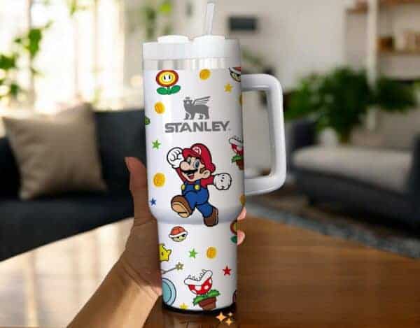 Cartoon Mario 40oz Tumbler With Lid and Straw Insulated Hot or Cold