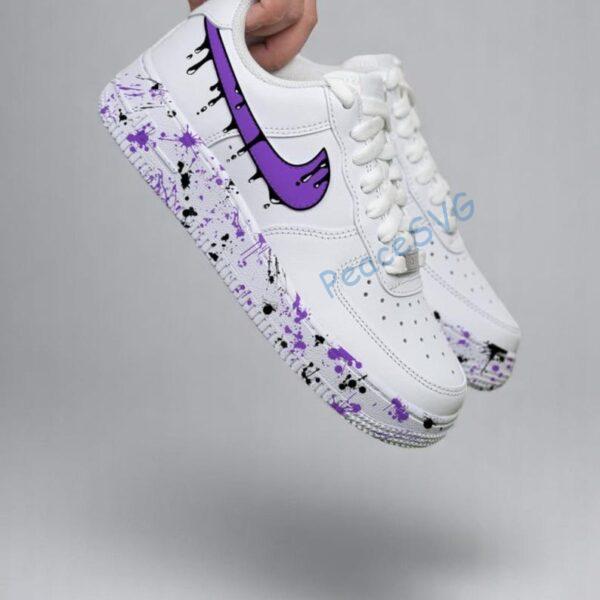 Alternative view of Hand-Painted Drips Air Force 1 Sneakers: Custom Purple AF1 Shoes