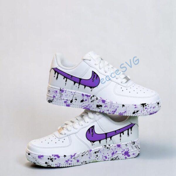 Hand-Painted Drips Air Force 1 Sneakers: Custom Purple AF1 Shoes
