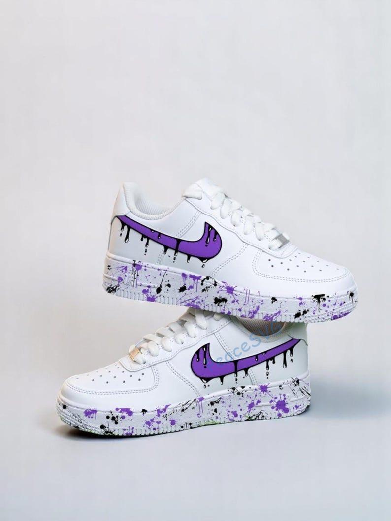 Hand-Painted Drips Air Force 1 Sneakers: Custom Purple AF1 Shoes