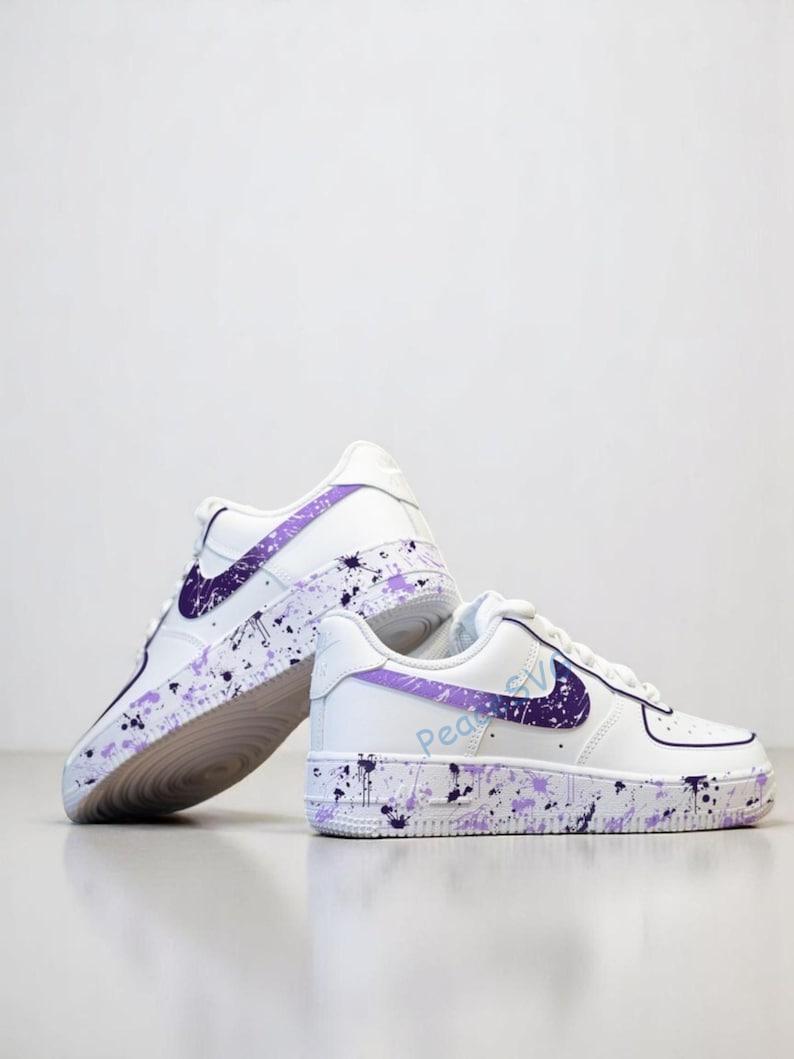 Custom Purple Splatter Air Force 1: Hand-Painted Sneakers