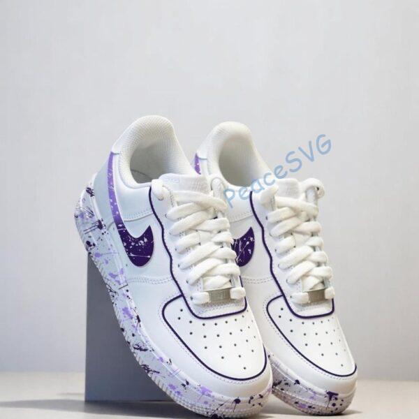 Alternative view of Custom Purple Splatter Air Force 1: Hand-Painted Sneakers