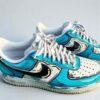 Custom Air Force 1: Hand-Painted Blue Cartoon Drip Sneakers - Image 7