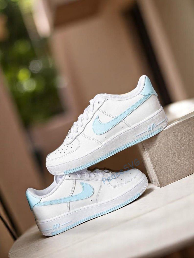 Custom Hand-Painted Light Blue Air Force 1 Sneakers: Personalized AF1 Shoes