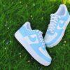 Custom Hand-Painted Air Force 1 Sneakers: Blue AF1 Shoes - Image 2