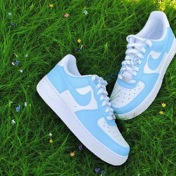 Alternative view of Custom Hand-Painted Air Force 1 Sneakers: Blue AF1 Shoes