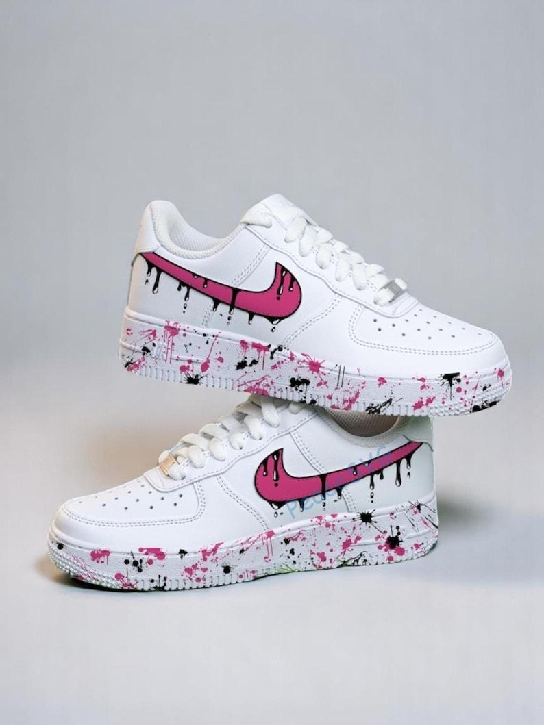Custom Air Force 1 Sneakers: Hand Painted Pink Drip Shoes