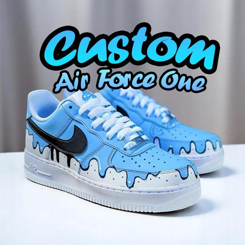 Custom Air Force 1 Sneakers: Hand-Painted Drip Design