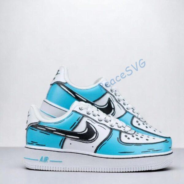 Alternative view of Custom Air Force 1: Hand-Painted Blue Cartoon Drip Sneakers