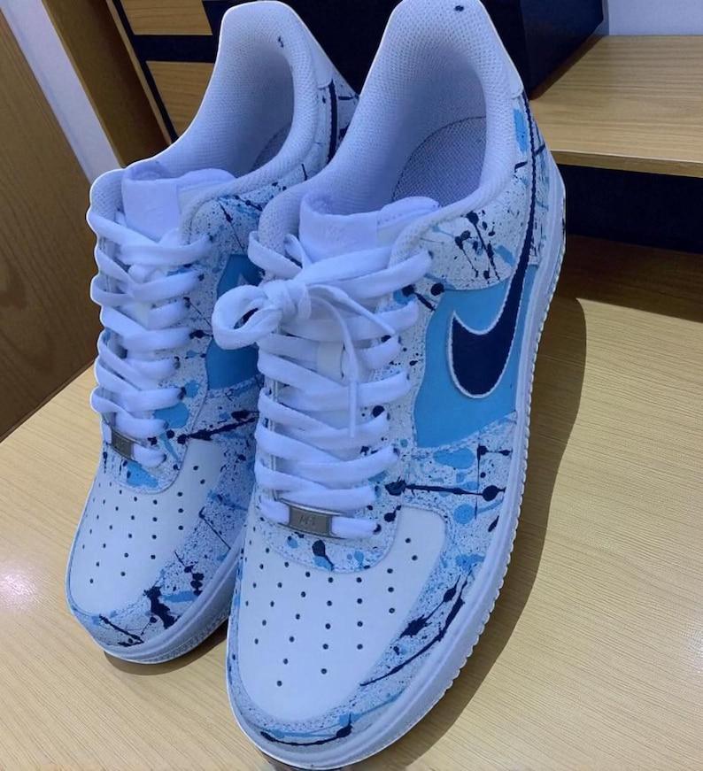 Custom Splatter Air Force 1 Sneakers: Hand-Painted Blue Navy AF1 Shoes