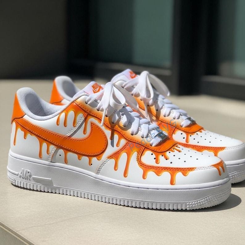 Custom Orange Drip Air Force 1 Sneakers: Hand-Painted AF1 Shoes